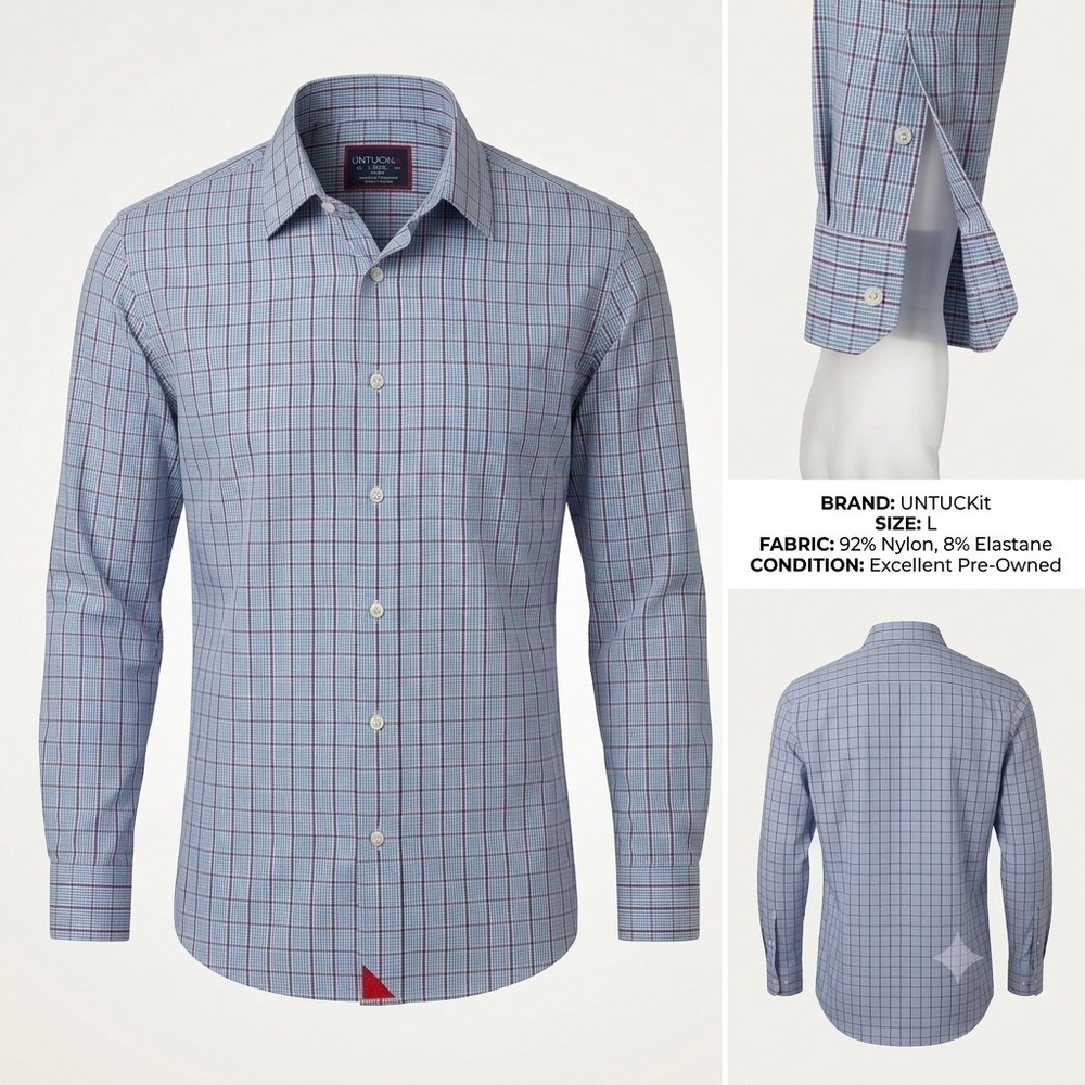 UNTUCKit Beaulieu Slim Fit Performance Shirt Mens Large Blue Red Plaid 40377
